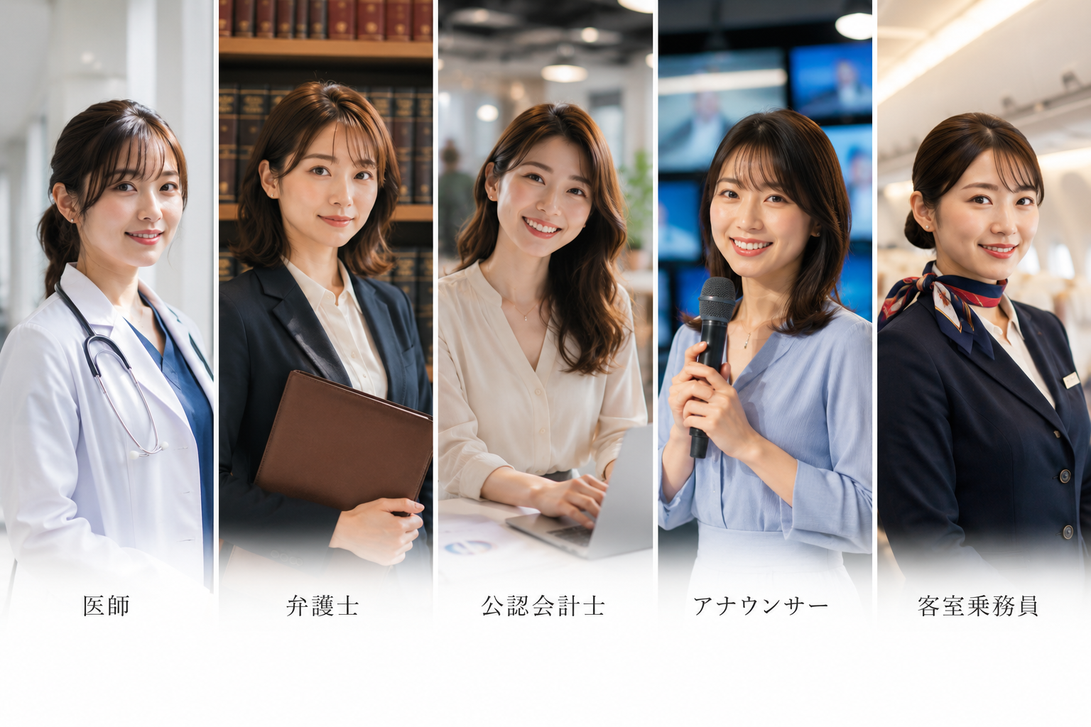 医師・弁護士・公認会計士など多様な職業のハイクラス女性会員（イメージ写真）